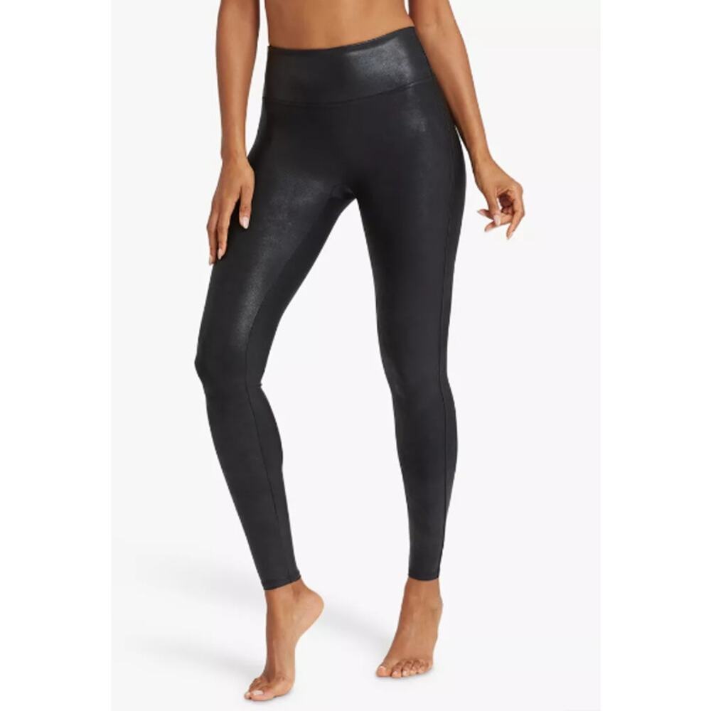 Spanx Black Faux Leather Stretch Mid Rise Pull-On Leggings Womans Size Medium